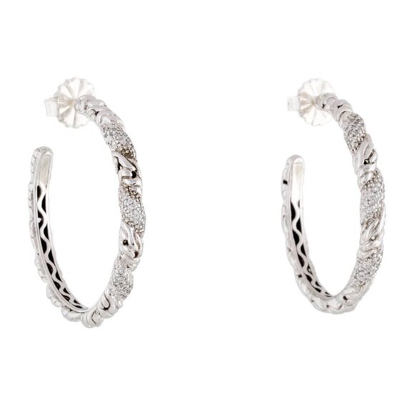 JOHN HARDY DIAMOND STERLING SILVER & 18K GOLD HOOP EARRINGS - Picture 1 of 8